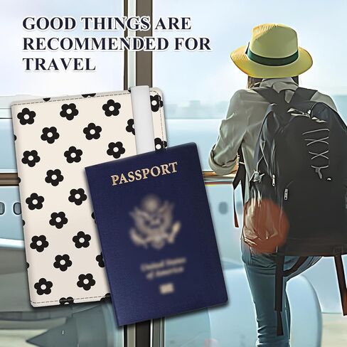 Passport Holder for Travel Essentials, RFID Premium Leather Passport Wallet Cover Case for Travel Must Haves Accessories, Passport Book Holders for Women Men Cute Pink Black Daisy in Saudi Arabia