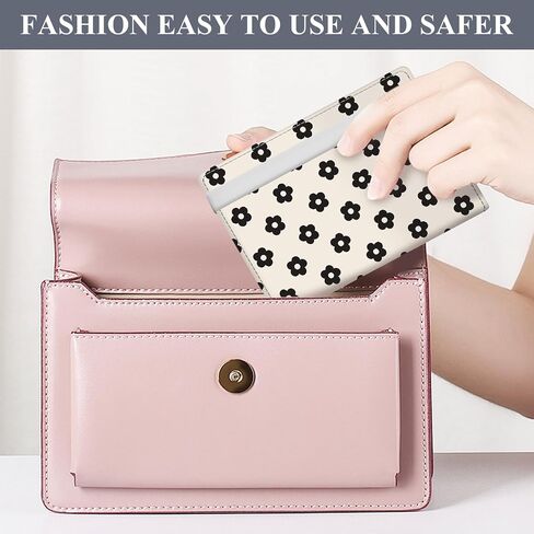 Passport Holder for Travel Essentials, RFID Premium Leather Passport Wallet Cover Case for Travel Must Haves Accessories, Passport Book Holders for Women Men Cute Pink Black Daisy in Saudi Arabia