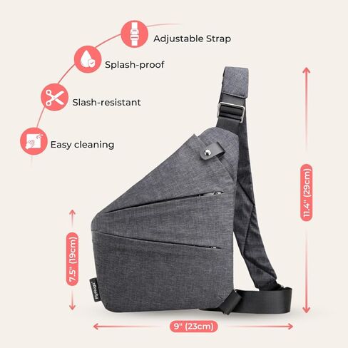 FlyHugz Anti-Theft Crossbody Sling Bag for Travel - Gray Canvas, Multi-Pocket Design for Men & Women, Water-Resistant in Kuwait