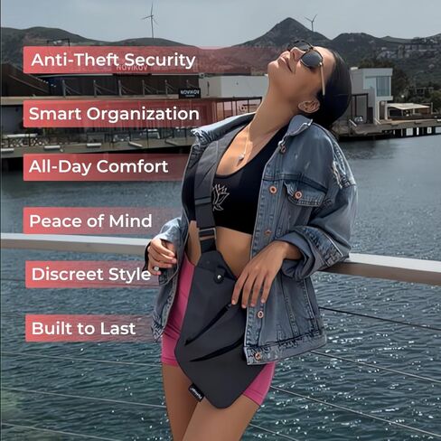 FlyHugz Anti-Theft Crossbody Sling Bag for Travel - Gray Canvas, Multi-Pocket Design for Men & Women, Water-Resistant in Kuwait