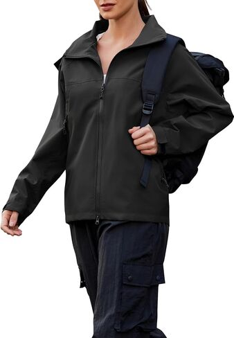 Zando Waterproof Rain Jacket Women Lightweight Raincoat for Women Loose Fit Windbreaker Jacket with Hood Hiking Outdoor in Saudi Arabia
