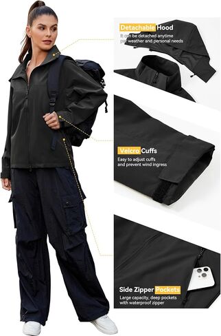 Zando Waterproof Rain Jacket Women Lightweight Raincoat for Women Loose Fit Windbreaker Jacket with Hood Hiking Outdoor in Saudi Arabia