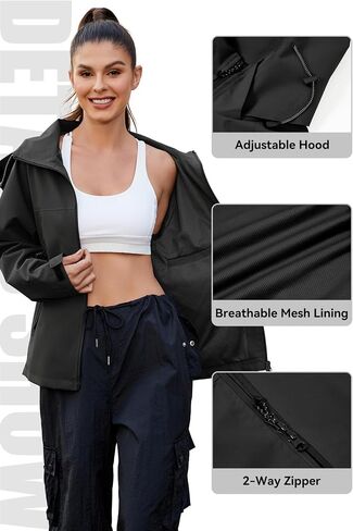 Zando Waterproof Rain Jacket Women Lightweight Raincoat for Women Loose Fit Windbreaker Jacket with Hood Hiking Outdoor in Saudi Arabia