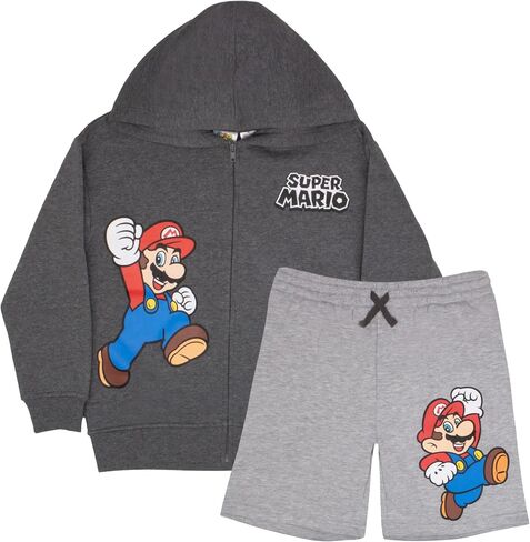 Nintendo Super Mario, Bowser, Mario Kart Boys Zip-Up Hoodie and Shorts 2-Piece Set - Graphic Sweatshirt and Shorts for Kids in Saudi Arabia