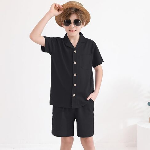 Weixinbuy Boys 2 Pieces Outfits Set Casual Beach Shorts Summer Cotton Short Sleeve Button Down Shirts Clothes Set for Boys in Saudi Arabia