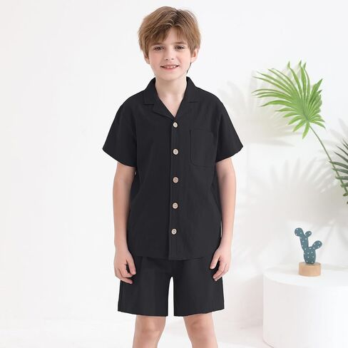 Weixinbuy Boys 2 Pieces Outfits Set Casual Beach Shorts Summer Cotton Short Sleeve Button Down Shirts Clothes Set for Boys in Saudi Arabia