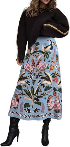 A Line Midi Skirts for Women Floral Satin Boho Wrap Pink High Waist Zipper Spring Summer Skirt in Saudi Arabia