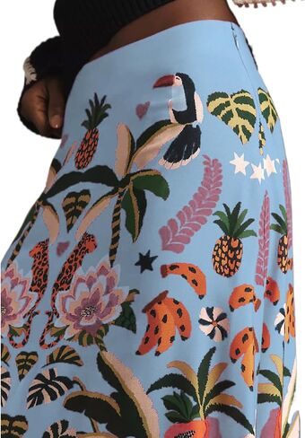 A Line Midi Skirts for Women Floral Satin Boho Wrap Pink High Waist Zipper Spring Summer Skirt in Saudi Arabia