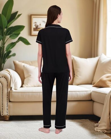 BORN Womens Button Down Pajama Set, Short Sleeve PJ Set with Pants | Soft & Breathable in Saudi Arabia