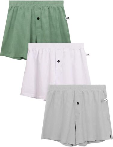 Mens Cotton Boxer Shorts,Soft Button Front Cotton Blend Breathable EverydayWear,RelaxedFit,MoistureWicking,3Pack in Saudi Arabia