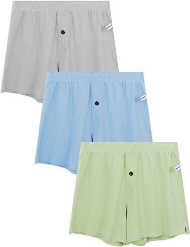 Mens Cotton Boxer Shorts,Soft Button Front Cotton Blend Breathable EverydayWear,RelaxedFit,MoistureWicking,3Pack in Saudi Arabia