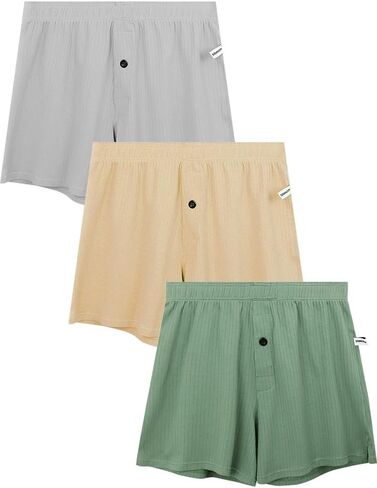 Mens Cotton Boxer Shorts,Soft Button Front Cotton Blend Breathable EverydayWear,RelaxedFit,MoistureWicking,3Pack in Saudi Arabia