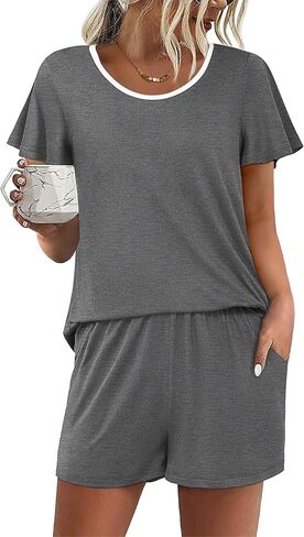 Ekouaer Womens Pajama Set Summer Ruffle Short Sleeve Pjs Sleepwear Cute 2 Piece Lounge Sets S-XXL in Saudi Arabia