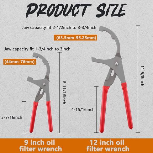 9" & 12" Oil Filter Pliers Wrench, Adjustable Oil Filter Pliers Set,Oil Filter Removal Tools Fit Most of Cars, Trucks, Motorcycles Engine Filters (Red) in Kuwait
