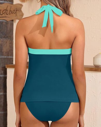Womens Two Piece Tankini Swimsuit Tummy Control Bathing Suits Slim Halter Swimwear with High Waisted Bottom in Kuwait