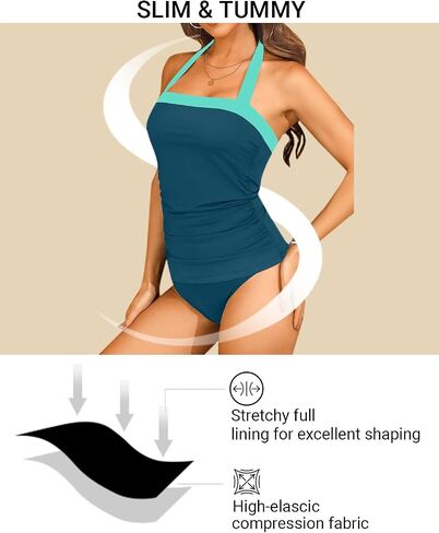 Womens Two Piece Tankini Swimsuit Tummy Control Bathing Suits Slim Halter Swimwear with High Waisted Bottom in Kuwait