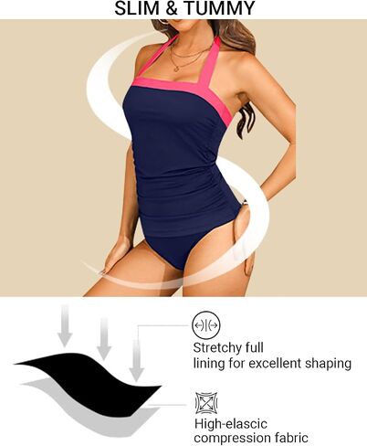 Womens Two Piece Tankini Swimsuit Tummy Control Bathing Suits Slim Halter Swimwear with High Waisted Bottom in Kuwait