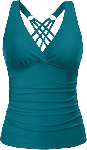 Tankini Tops for Women - Tummy Control V Neck Bathing Suit Top Only No Bottom in Kuwait