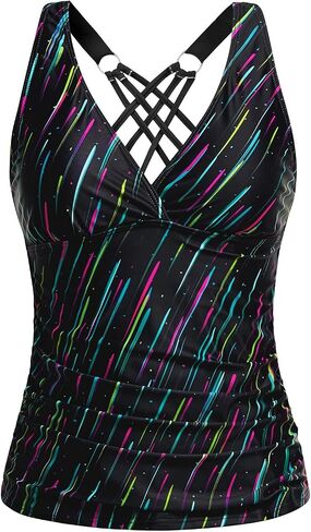 Tankini Tops for Women - Tummy Control V Neck Bathing Suit Top Only No Bottom in Kuwait