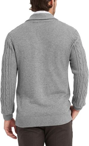 Kallspin Men's Wool Wool Blend Cabled Cable Sweater Cardigan Shawr Neck Sweater Long in Kuwait