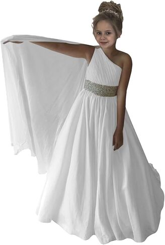 Junguan Girls One Shoulder Pageant Dress Chiffon Princess Kids Birthday Party Gowns with Flowy Cape TF025 in Saudi Arabia