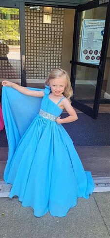 Junguan Girls One Shoulder Pageant Dress Chiffon Princess Kids Birthday Party Gowns with Flowy Cape TF025 in Saudi Arabia