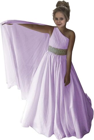 Junguan Girls One Shoulder Pageant Dress Chiffon Princess Kids Birthday Party Gowns with Flowy Cape TF025 in Saudi Arabia