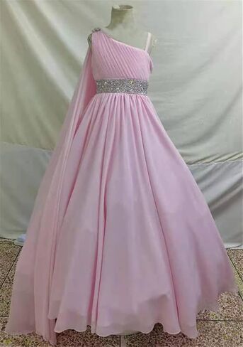 Junguan Girls One Shoulder Pageant Dress Chiffon Princess Kids Birthday Party Gowns with Flowy Cape TF025 in Saudi Arabia