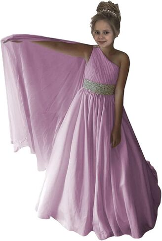 Junguan Girls One Shoulder Pageant Dress Chiffon Princess Kids Birthday Party Gowns with Flowy Cape TF025 in Saudi Arabia