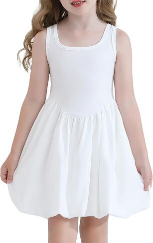 Girls Summer Dresses Tween Sleeveless Bubble Hem Sundress Casual Beach Vacation with Pockets for 7-12 Years in Saudi Arabia