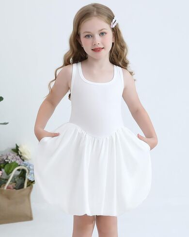 Girls Summer Dresses Tween Sleeveless Bubble Hem Sundress Casual Beach Vacation with Pockets for 7-12 Years in Saudi Arabia