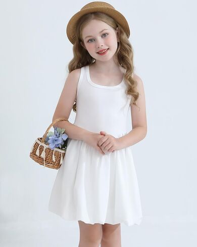 Girls Summer Dresses Tween Sleeveless Bubble Hem Sundress Casual Beach Vacation with Pockets for 7-12 Years in Saudi Arabia