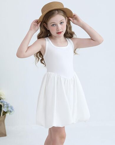 Girls Summer Dresses Tween Sleeveless Bubble Hem Sundress Casual Beach Vacation with Pockets for 7-12 Years in Saudi Arabia