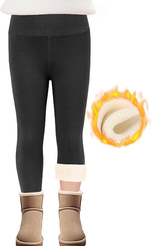Girls Fleece Lined Leggings High Waist Thick Kids Warm Pants Full Length Cotton Leggings for Toddler 5-11 Years in Kuwait