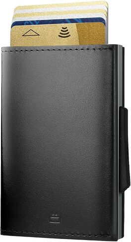 ÖGON -DESIGNS- Automatic Leather wallet, RFID Protection, Compact aluminum card holder, Up to 8 cards and banknotes, Cascade Slim model in Saudi Arabia