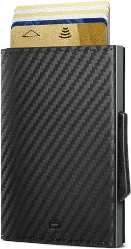 ÖGON -DESIGNS- Automatic Leather wallet, RFID Protection, Compact aluminum card holder, Up to 8 cards and banknotes, Cascade Slim model in Saudi Arabia