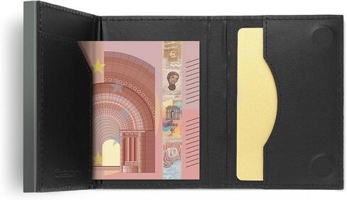 ÖGON -DESIGNS- Automatic Leather wallet, RFID Protection, Compact aluminum card holder, Up to 8 cards and banknotes, Cascade Slim model in Saudi Arabia