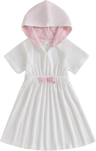 Toddler Girl Swimsuit Cover Up Kids Beach Dress Bow Print Long Sleeve Hooded Bathing Suit Towel Coverup Swimwear in Kuwait