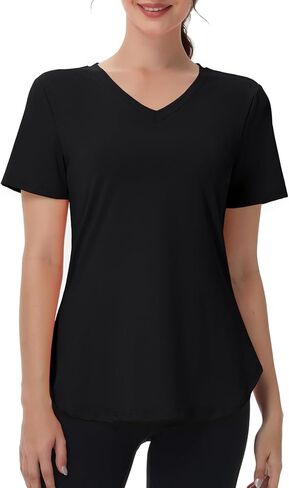 Womens Workout Tops Short Sleeve T Shirts Moisture Wicking Yoga Gym Running Hiking V Neck Athletic Tee in Kuwait