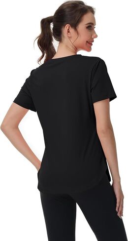 Womens Workout Tops Short Sleeve T Shirts Moisture Wicking Yoga Gym Running Hiking V Neck Athletic Tee in Kuwait