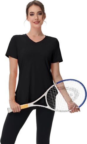 Womens Workout Tops Short Sleeve T Shirts Moisture Wicking Yoga Gym Running Hiking V Neck Athletic Tee in Kuwait