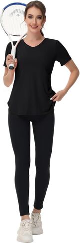 Womens Workout Tops Short Sleeve T Shirts Moisture Wicking Yoga Gym Running Hiking V Neck Athletic Tee in Kuwait