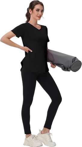 Womens Workout Tops Short Sleeve T Shirts Moisture Wicking Yoga Gym Running Hiking V Neck Athletic Tee in Kuwait