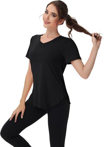 Womens Workout Tops Short Sleeve T Shirts Moisture Wicking Yoga Gym Running Hiking V Neck Athletic Tee in Kuwait
