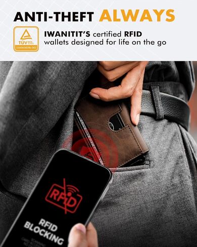 Wallet for Men, Mens Minimalist Wallet 8-12 Cards, Pop Up Card Wallet RFID Blocking, Bifold Slim Wallet with Money Clip & ID Window, Tactical Wallet for Airtag, Tile Tag & Tracker (Brown) in Saudi Arabia
