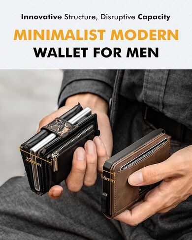 Wallet for Men, Mens Minimalist Wallet 8-12 Cards, Pop Up Card Wallet RFID Blocking, Bifold Slim Wallet with Money Clip & ID Window, Tactical Wallet for Airtag, Tile Tag & Tracker (Brown) in Saudi Arabia