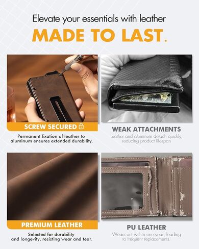 Wallet for Men, Mens Minimalist Wallet 8-12 Cards, Pop Up Card Wallet RFID Blocking, Bifold Slim Wallet with Money Clip & ID Window, Tactical Wallet for Airtag, Tile Tag & Tracker (Brown) in Saudi Arabia