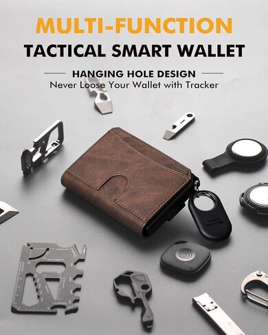 Wallet for Men, Mens Minimalist Wallet 8-12 Cards, Pop Up Card Wallet RFID Blocking, Bifold Slim Wallet with Money Clip & ID Window, Tactical Wallet for Airtag, Tile Tag & Tracker (Brown) in Saudi Arabia
