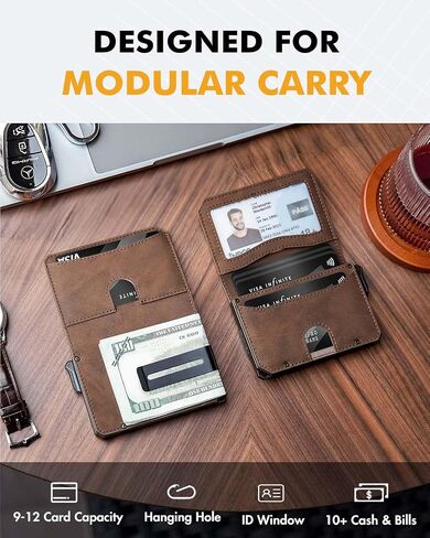 Wallet for Men, Mens Minimalist Wallet 8-12 Cards, Pop Up Card Wallet RFID Blocking, Bifold Slim Wallet with Money Clip & ID Window, Tactical Wallet for Airtag, Tile Tag & Tracker (Brown) in Saudi Arabia