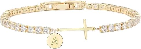 Gold Cross Bracelets for Women Mothers Day Gifts 14K Gold Plated 3mm Cubic Zirconia Classic Tennis Bracelet Dainty Initial Bracelet Letter A-Z Charm for Women Trendy Jewelry Gifts in Saudi Arabia